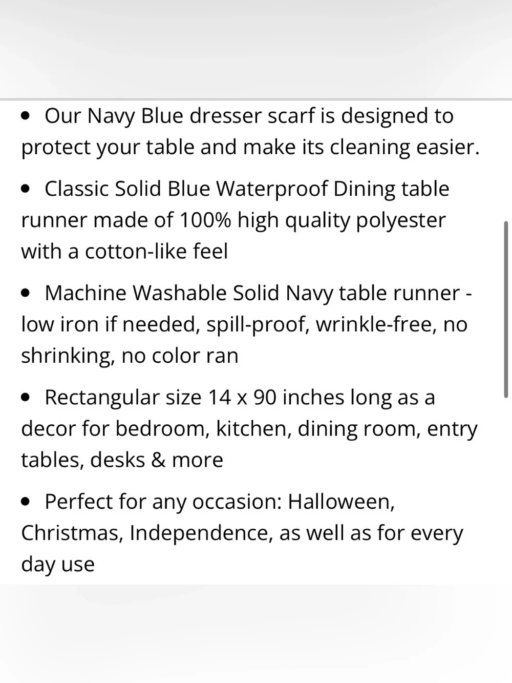 Solid Navy Blue Table Runner Waterproof 14x90”